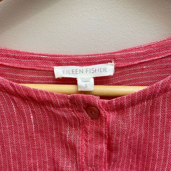 Eileen Fisher Linen Popover Top Womens Size Small Coral Pink Striped - Picture 7 of 12